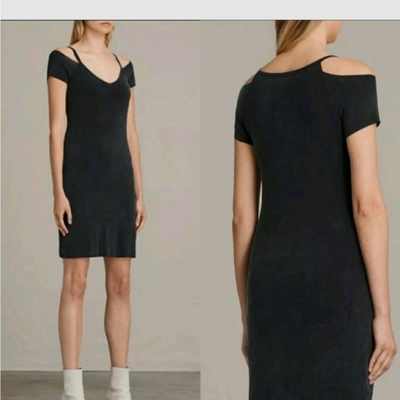 ALLSAINTS US-6 UK-10 Cadia maroon wrap dress cold-shoulder casual party main image 1